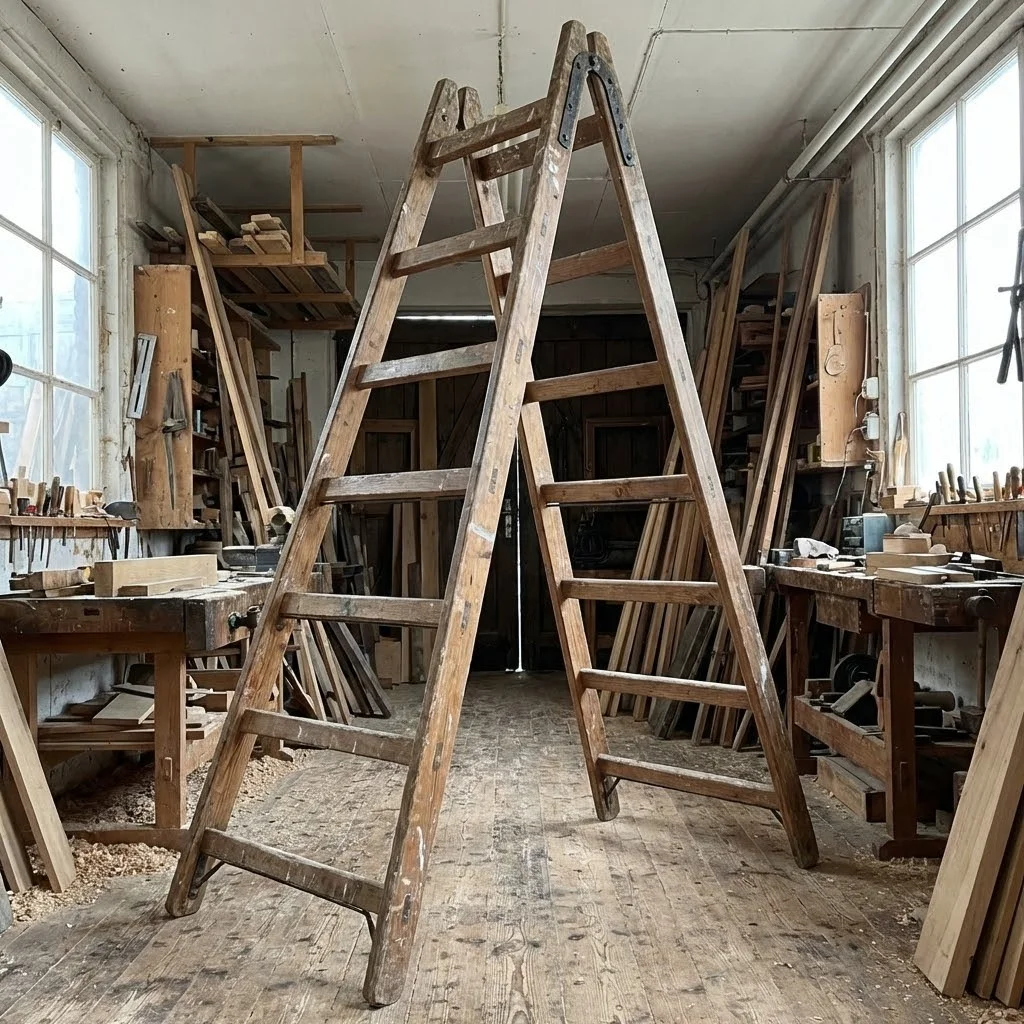 Echelle double en bois – 4 m - thumbnail 1